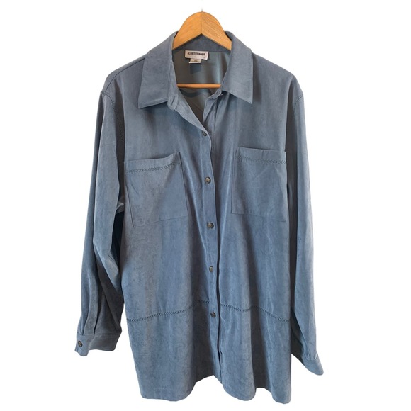 Alfred Dunner Tops - Alfred Dunner Faux Suede Blue Long Sleeve Jacket Blouse Top Women's Size 20W